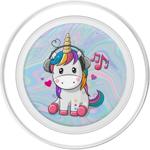 Cute Sitting Unicorn Music Headphones Unicorn Swirl PopSockets PopGrip for MagSafe