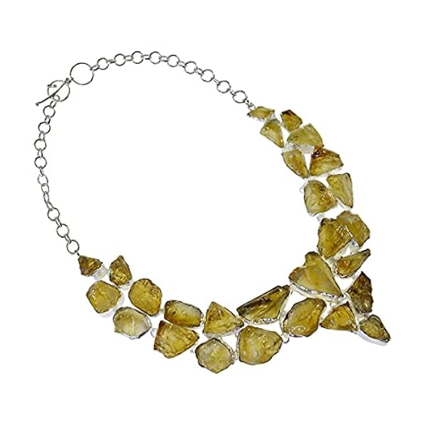 Tibetan Silver astratto Disegno vera citrino non tagliato grezzo pietra preziosa designer moda unica 925 argento placcata Collana per donna, fatti a mano colletto a catena regolabile gioielli