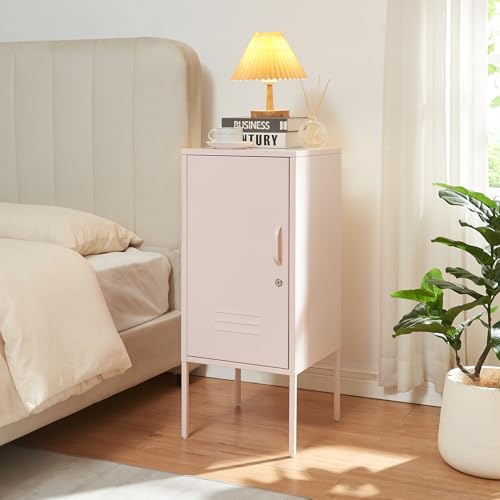 [en.casa] Mesita de Noche Hausjärvi con Cerradura Mesa de Noche con Tirador Mesa Auxiliar con Estante Interior para Oficina Sala con 2 Llaves Ventilación Óptima Acero 82 x 35 x 35 cm - Rosa