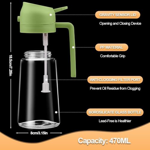 Image of 2 PCS Oil Sprayer, 2 in 1 Oil Sprayer for Kitchen Cooking, 470ml Oil Spray Bottle for Home (Black+Green)