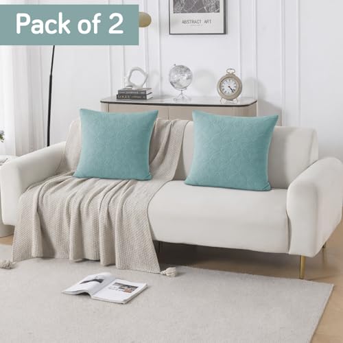 Image of HOKIPO 100% Leakproof Quilted Cushion Cover for Sofa 22x22 Inches, Set of 2, Cool Blue (AR-6281-SBL*2)