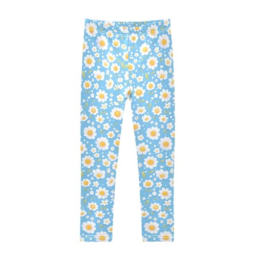Polka Dots and Tender Chamomile Flowers Cartoon Kids Baby Girls Active Leggings Stretch High Waisted Workout Pants