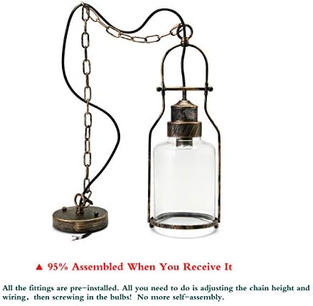 SUSUO Lighting 6" Wide Vintage Industrial Glass Pendant Ceiling Hanging Light with Cylinder Glass Shade,Brass Finish
