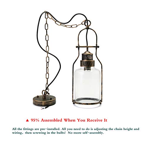 SUSUO Lighting 6" Wide Vintage Industrial Glass Pendant Ceiling Hanging Light with Cylinder Glass Shade,Brass Finish