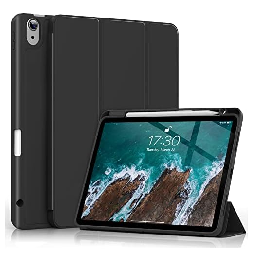 Kenke Capa Air 6ª geração 11 polegadas (2024) iPad Air 5ª geração (2022) / iPad Air 4ª geração (2020) 10,9 polegadas com suporte de lápis do lado direito e capa traseira de TPU macio (preto)