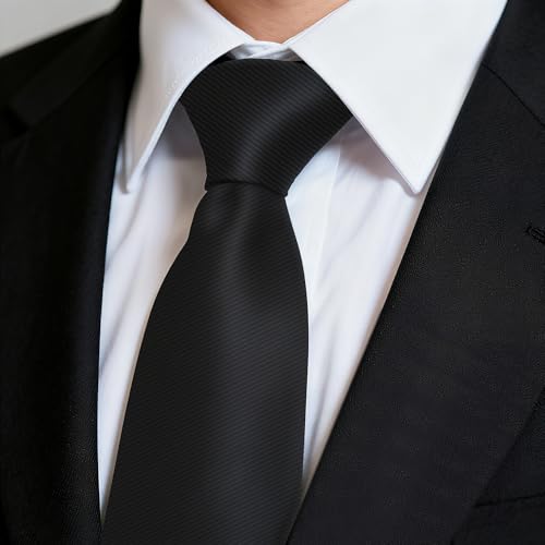 Fineknot Black Ties for Men, Formal Neckties for Men, Solid Color Mens Ties for Business, Wedding, Party, Black Neck Tie