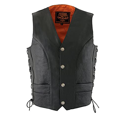 Image of Milwaukee Leather Men's Premium Leather Western Style V-Neck Motorcycle Rider Vest with Front Snap Closure |LKM|ML|SH