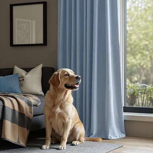 Image of Dusty Blue Velvet Curtains 108 Inches Long 2 Panels Set Light Blue Luxury Blackout Curtains for Bedroom Living Room Super Soft Thermal Insulated Grey Blue Window Drapes Back Tab Rod Pocket 108 Length