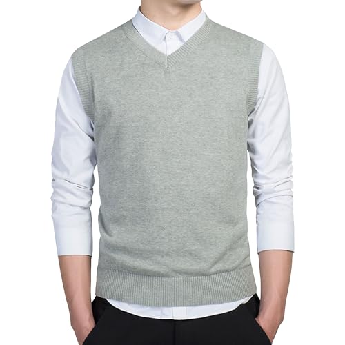 Men's V-Neck Warm Vest Regular Fit Knit Sleeveless Pullover Sweater Solid Plain Slim Fit Vests Outerwear