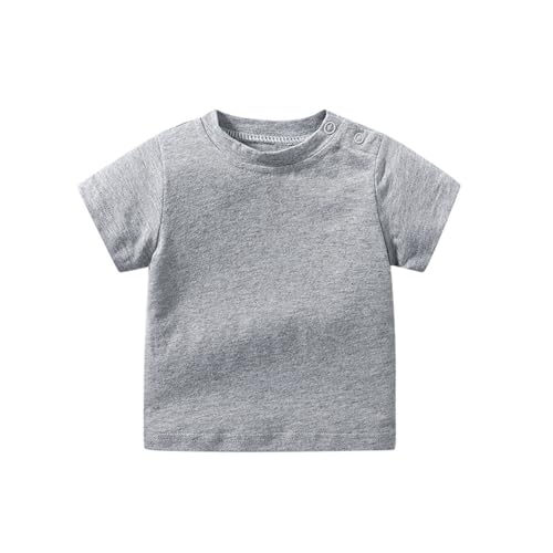 Infant Boys Girls Cotton T-Shirt Casual Solid Plain Short Sleeve Tee Tops Toddler Baby Kids Crewneck (Grey, 3-6 Months)
