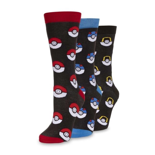 Pokémon Center: Poké Ball Pattern Crew Socks Box Set (3 Pairs) (One Size-Adult)