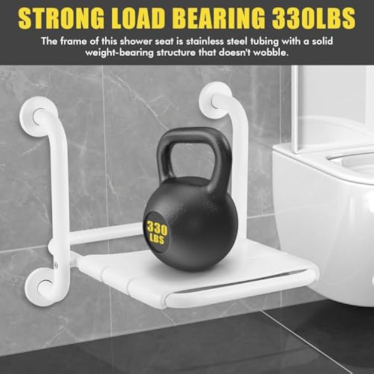 YUCHENGTECH Folding Shower Seat Wall Mounted with Grab Bar Fold Down Shower Seat Wall Mount Shower Bench with Arms for Inside Shower Elderly Pregnant Disabled Sauna