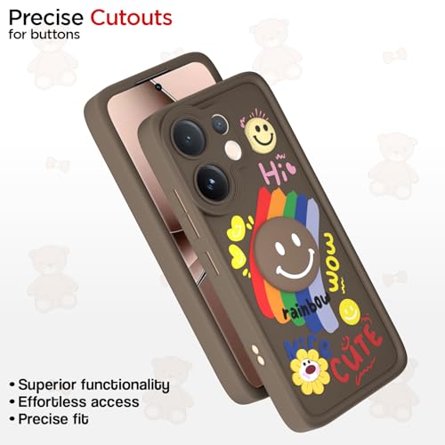 Image of Pikkme Back Cover for Vivo V60 5G / Vivo T4 Pro 5G | Soft Silicone| Cute Rainbow Smile & 3D Cartoon Flower Design | Shockproof Raised Camera Protection Bumper Case (Brown)