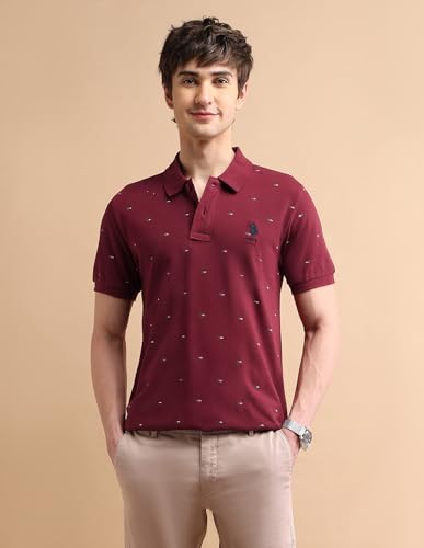Image of U.S. POLO ASSN. Printed Regular Fit Polo T Shirts for Men - 100% Cotton, Half Sleeves Mens Tshirt