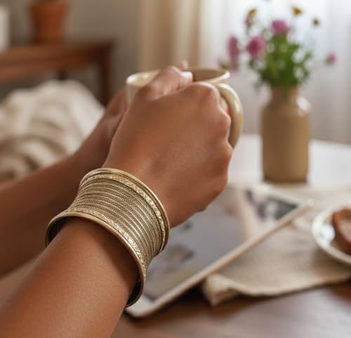 Image of Touchstone Indian Bollywood Desire Brass Base Exotic Workmanship Free Size Cuff Bracelet in Antique Gold Or White Or Copper Tone for Women.