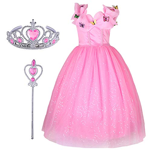 Glinda Prinzessin Kostüm Set Für Mädchen 3-8 Jahre – Rosa Kleid Mit Krone, Zauberstab & Schmuck