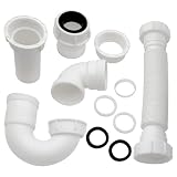 White 1 1/4' and 1-1/2' P-Trap Plumbing Kit with Threaded Adapter, J-Bend for Restroom Sink Kitchen Sink Drain Pipe, Flexible Extension Tube Drain Tailpiece