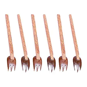 looms & weaves - Eco-Friendly - Handmade Coconut Shell Small Fork (Pack of 6) - Made with Coconut Shell & Coconut Wood