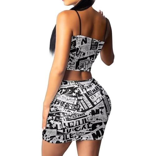 Image of Biyejit Women's 2 Piece Summer Outfits Spaghetti Strap Crop Tops and Bodycon Mini Skirt Dress Set Plus Size S-4XL