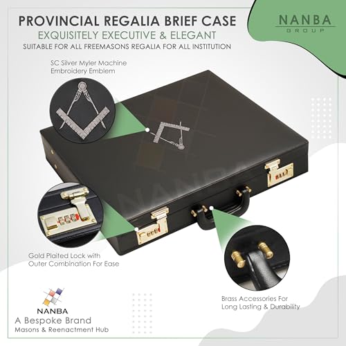 Premium Masonic Regalia Provincial Apron Hard Briefcase Myler Machine Embroidery– Black Imitation Leather Hard Case with Square Compass Emblem (Silver) | Freemason Bags & Storage Case3