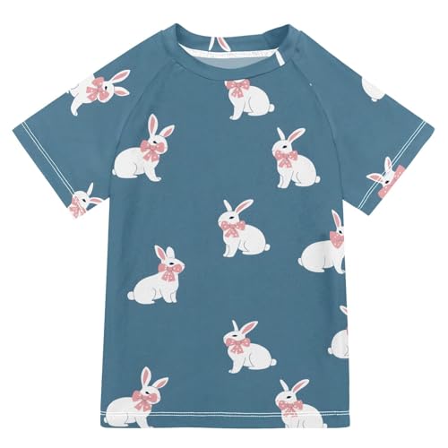ALAZA Kids Rash Guard Boys Toddler Swim Shirts Short Sleeve Rabbit Bow UPF 50+ 3T