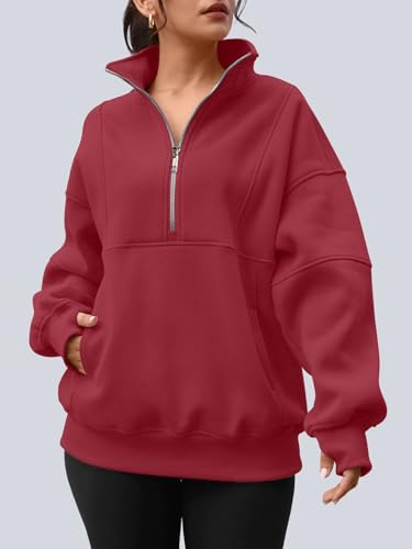 Image of AUTOMET Women's Quarter Zip Oversized Sweatshirt Fleece Mock Neck Pullover