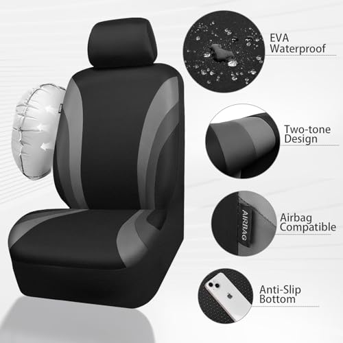 image for CAR PASS EVA Waterproof Car Seat Covers Full Set,Black Gray Seat Cover