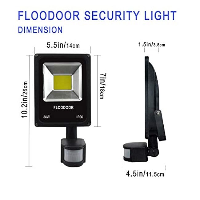 30W LED Motion Sensor Light Outdoor Waterproof Flood Light 12-24V AC/DC Super Bright Security Light, 6000K, 2700LM, Daylight White, 150W Bulb Equivalent, PIR Sensor Light (2 Pack)