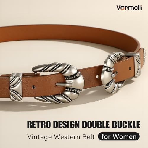 VONEMLLI Women Leather Belts Western Vintage Belt for Women Cowgirl Waist Thin Belts for Jeans Dress Pants2