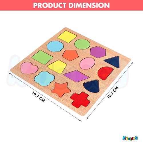 Image of Kidology Wooden Puzzles for Toddlers for Kids Preschool Learning Toys, Wooden Montessori Toddler Puzzles Wooden Alphabet, Number, Shape Puzzles for Kids 2-4 Years Old (Shape Puzzle)