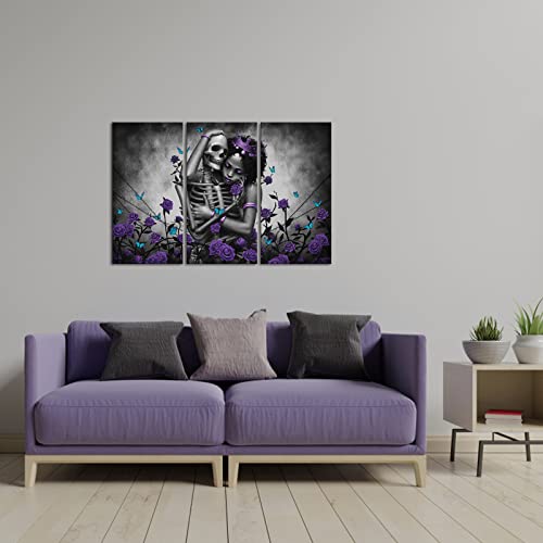 Kaloremore African American Woman Hugs Skull Black Purple Roses Canavs Wall Art Painting Love Story Prints Artwork Gallery Wrap Picture For Home Living Room Bedroom #TOP2