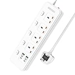 SDKDZKG 3M Extension Lead with 4 USB-C Ports and 2 USB-A Ports, 4 Way Sockets Outlets(13A/3250W) Power Strip with Individual Switches Overload Protection and 3M Extension cord for Home Office(SDK-G62)
