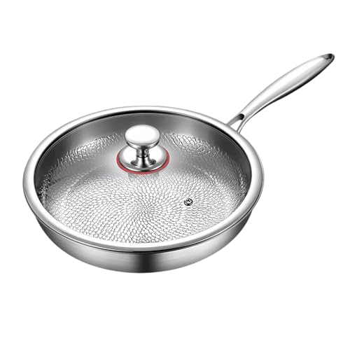 Titanium Hammered Pan Pro with Lid – Premium Non Stick Frying Pan, Five-Ply Clad Stainless Steel Pans for Effortless Cooking (28CM)