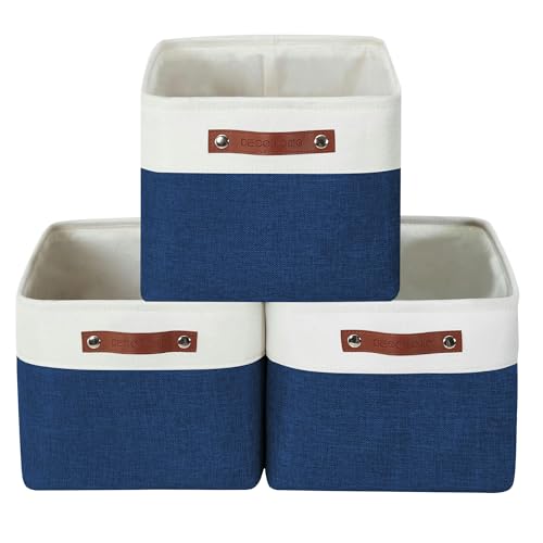 Image of DECOMOMO Foldable Storage Bin [3-Pack] Collapsible Sturdy Cationic Fabric Storage Basket Cube W /Handles for Organizing Shelf Nursery Home Closet (Navy Blue and White, Extra Large - 15.8 x 12.5 x 10)