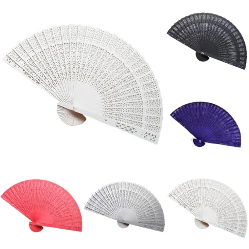 Handheld Folding Fan, 5 PCS Sandalwood Material Integrated Hollow Carving Lightweight Retro Hand Fans For Home Decoration - image 1