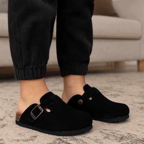 Image of Project Cloud Kids Clogs 100% Genuine Leather with Natural Cork Footbed & Memory Foam Insole Arch Support - Non-Slip Clogs for Kids - Slippers Sandals for Boys & Girls Footwear