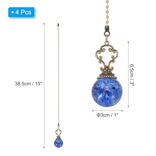 Image of PATIKIL 15 inch Ceiling Fan Pull Chain, 4 Pcs Crystal Pull Chain Fan Connector Vintage Ceiling Fan Ornament Fan Chains Extender for Ceiling Light Lamp Fans, Blue (Ball)