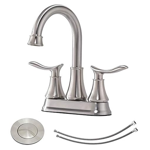 KINGO HOME Modern Brushed Nickel 2-Handle Bathroom Faucet, 4 inch Centerset RV Bathroom Sink Faucet Lavatory Bath Sink Vanity Faucet with Water Supply Lines and Pop Up Drain