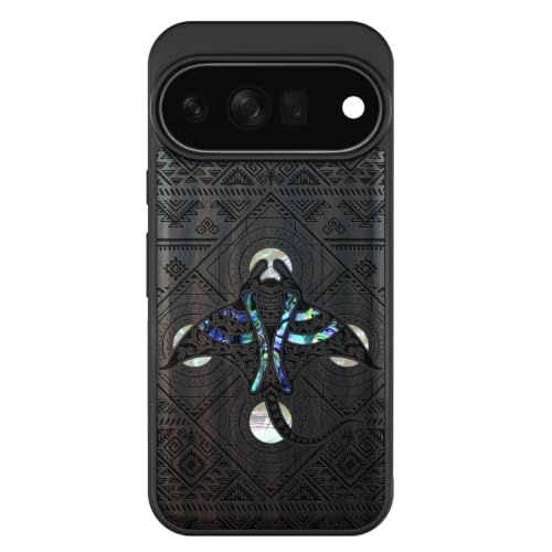 Coque Pixel 11 Pro XL en bois avec motif Manta-Rochen en coquille, l'idée cadeau idéale