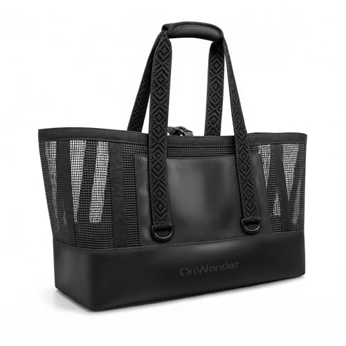 OnWander Large Mesh Beach Tote Bag, 50L Pool Bags with 2 Inner Zipper Waterproof Pockets for Swim Toys Towels Travel
