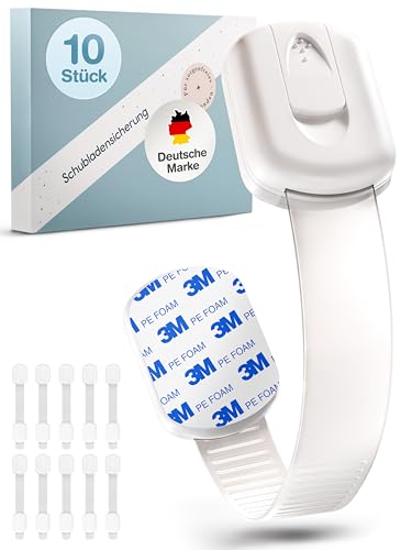 ADLERSFELD® 10x Kindersicherung Schrank - (Mit 3M Kleber) Schranksicherung...