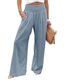 Angerella Fashion Womens High Waist Wide Leg Long Pants Casual Loose Breathable Lounge Yoga Trousers for Women Ladies Beach Pants Blue XXL