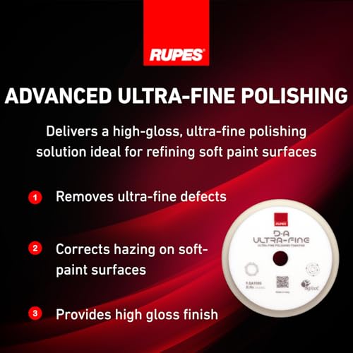 Image of RUPES 9.DA150S Pack of 6 White D-A Ultra-Fine Polishing Foam Pads 150mm | Compatible with 5 inch Backing Plate | Ideal for Paint Correction & Gloss Enhancement | Extremely Fine Defect Removal