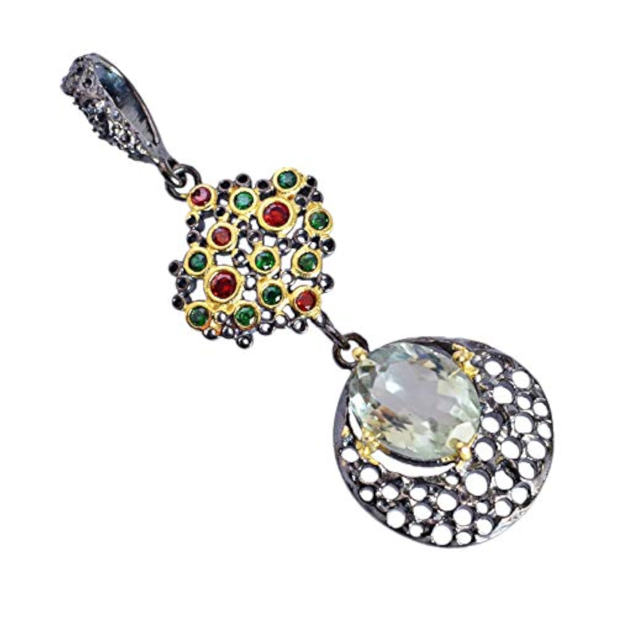 Genuine Green Amethyst 925 Silver Pendant Necklace