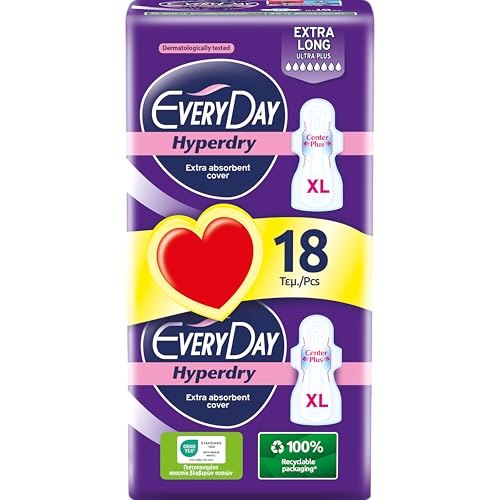 EveryDay Hyperdry XL, Saugfähige Damenbinden mit Flügeln, Hyper Trocken und Ultra Saugfähig, 18 Stück