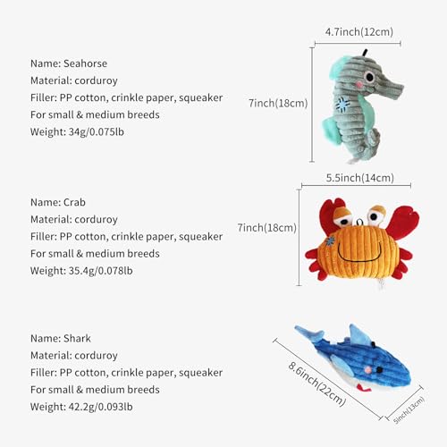 Plush Toys for Small and Medium Dogs, Cute Squeaky Dog Toy for Puppies, Durable Fabric Crinkle Paper chew Toys (3 Pack) - Image 5