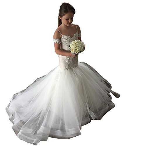GZCYL Mermaid Flower Girls Dresses for Wedding Lace Tulle Kids Junior Bridesmaid Dress with Train