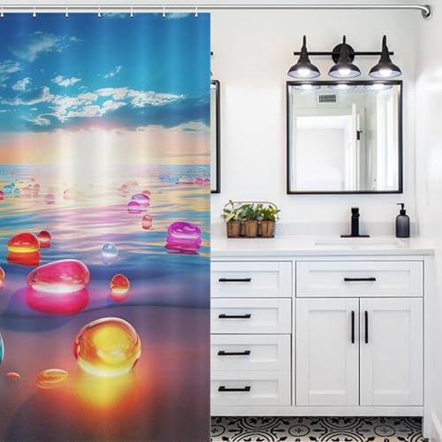 Rideau de douche lavable en machine imperméable 168x183cm motif plage