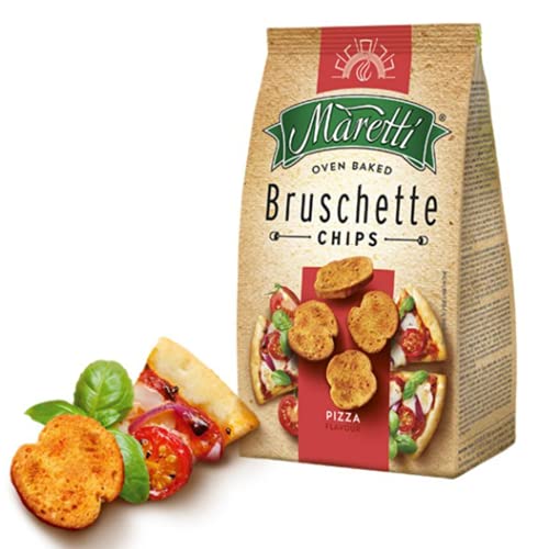 Maretti Oven Baked Bruschette Chips Slow Roasted Garlic, Pizza Flavour, Tomato Olives & Oregano, Fine Cheese Selection, 70 Gm Each, Combo Of 4