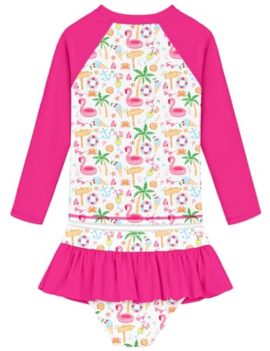 Image of Girls Swimsuit Rash Guard Set Long Sleeve Swimwear UPF 50 Swim Shirts SPF Two Peice Bating Suits Toddler Kid Teen 2T-12Y